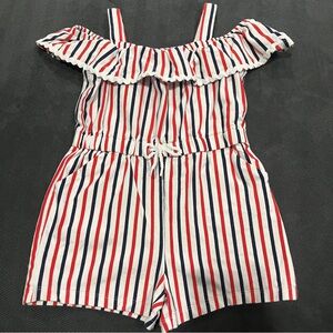 Janie and Jack Red, Navy & White Striped Ruffle Romper
